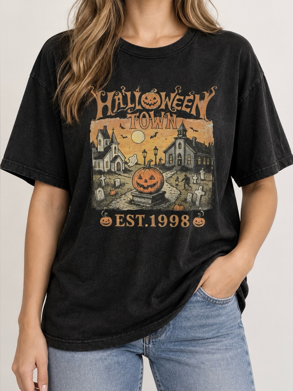 Halloweentown Est 1998 Pumpkin Ghost Spooky Season Fall Aesthetic Graphic Tee